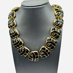 Vintage 1980’s Modernist Black Resin Enamel Link Necklace